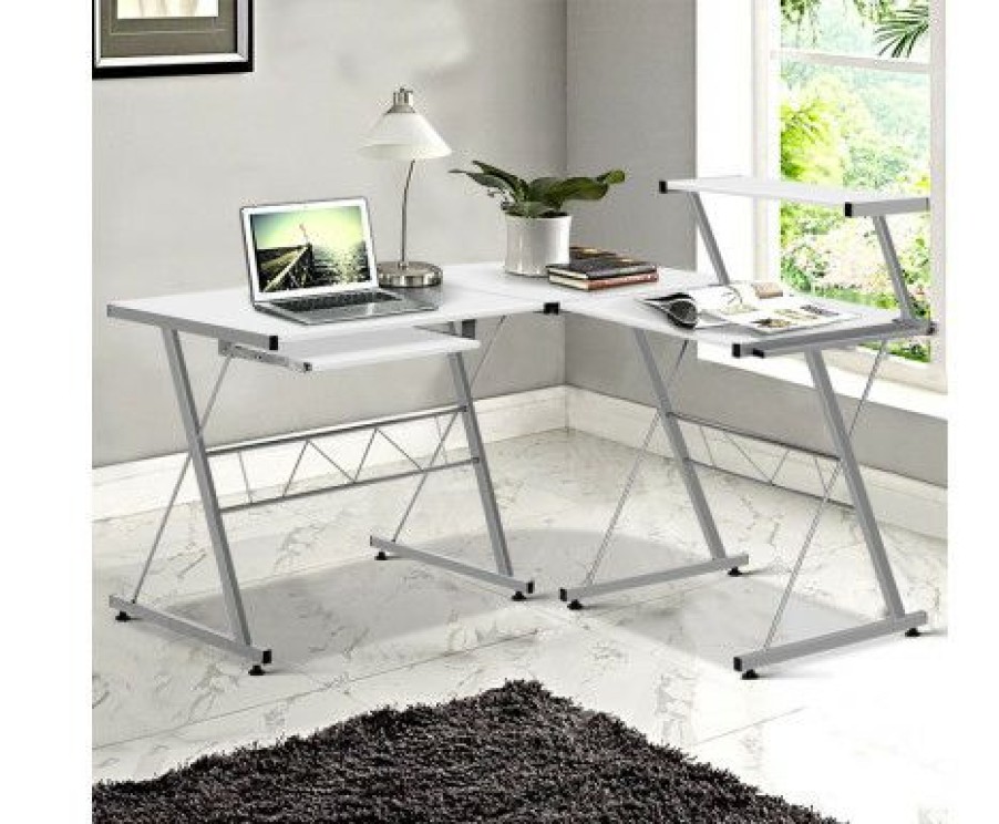 Furnishings * | Home Office Design Corner Metal Pull Out Table Desk White Best Quality