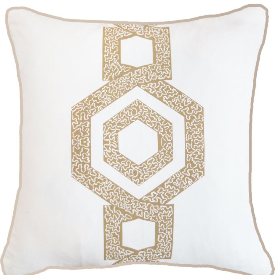 Furnishings * | Bandhini Inter Hexagon Scroll Sash White Cushion 55X55Cm Online Store