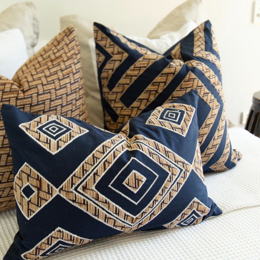 Furnishings * | Bandhini Shoowa Diamond Lumber Navy Cushion 35X55Cm Promotions